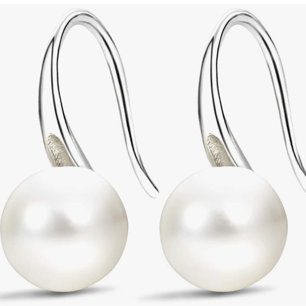 Elegant Silver and White Pearl Drop Earrings